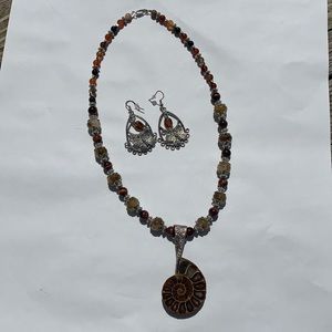 Beaded necklace and earrings set